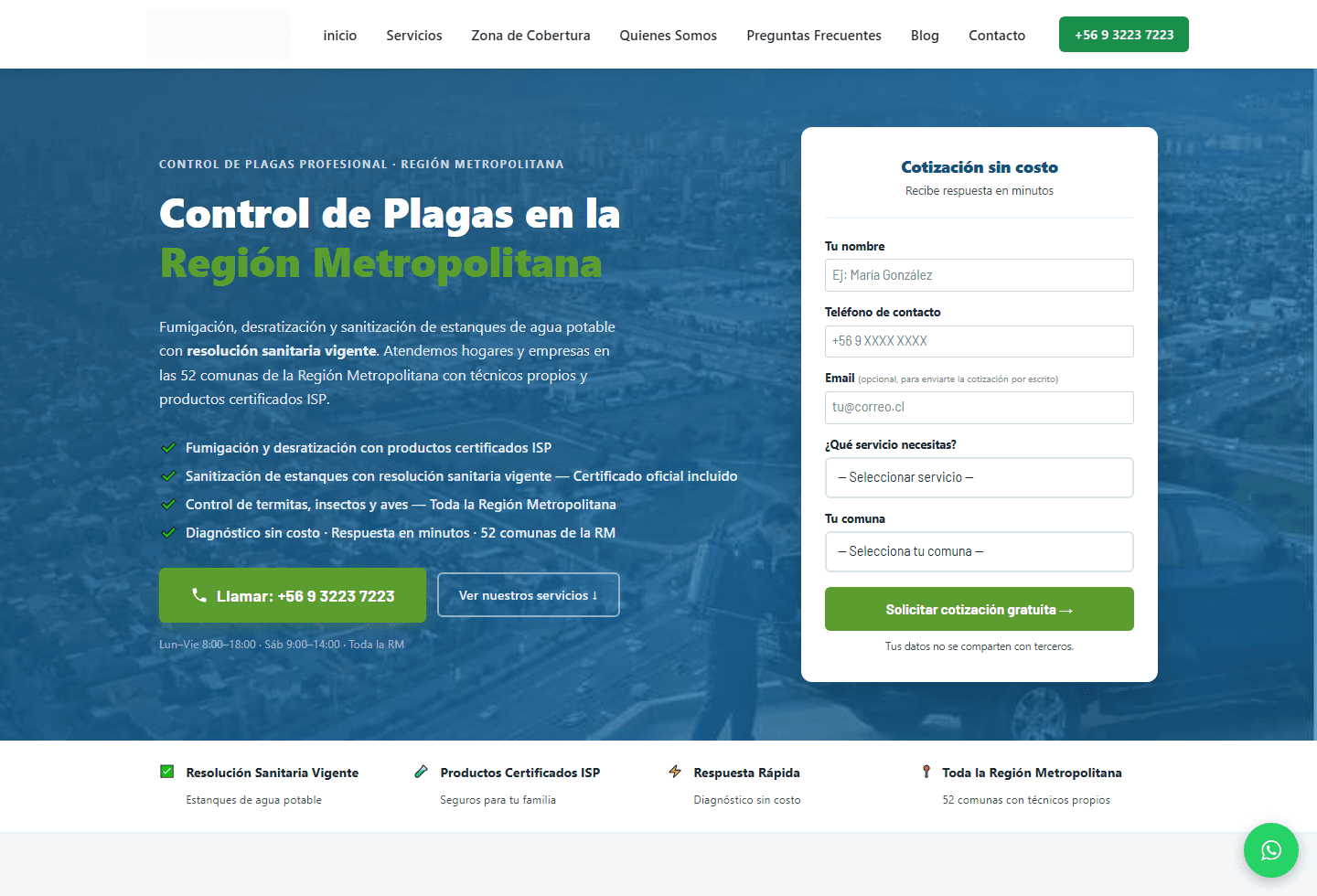 Captura real de sitio web de control de plagas Symbiotic Pest